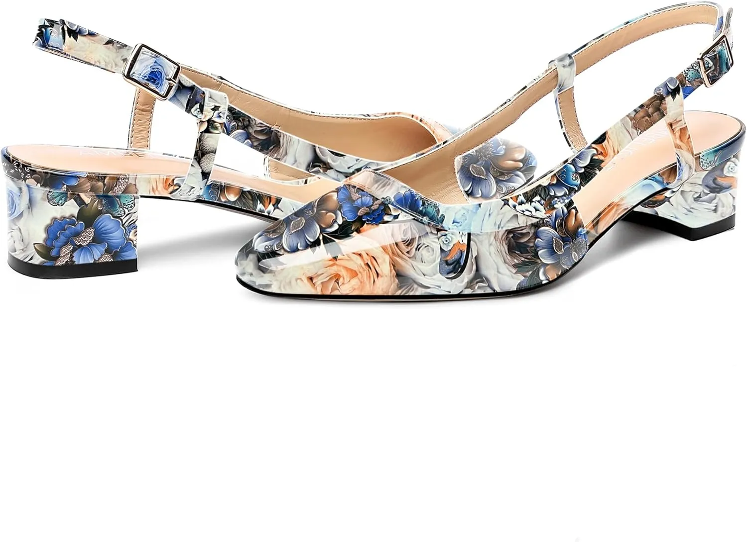 AMBELIGHT Womens Dating Patent Square Toe Buckle Adjustable Strap Sexy Block Low Heel Pumps Shoes 1.5 Inch