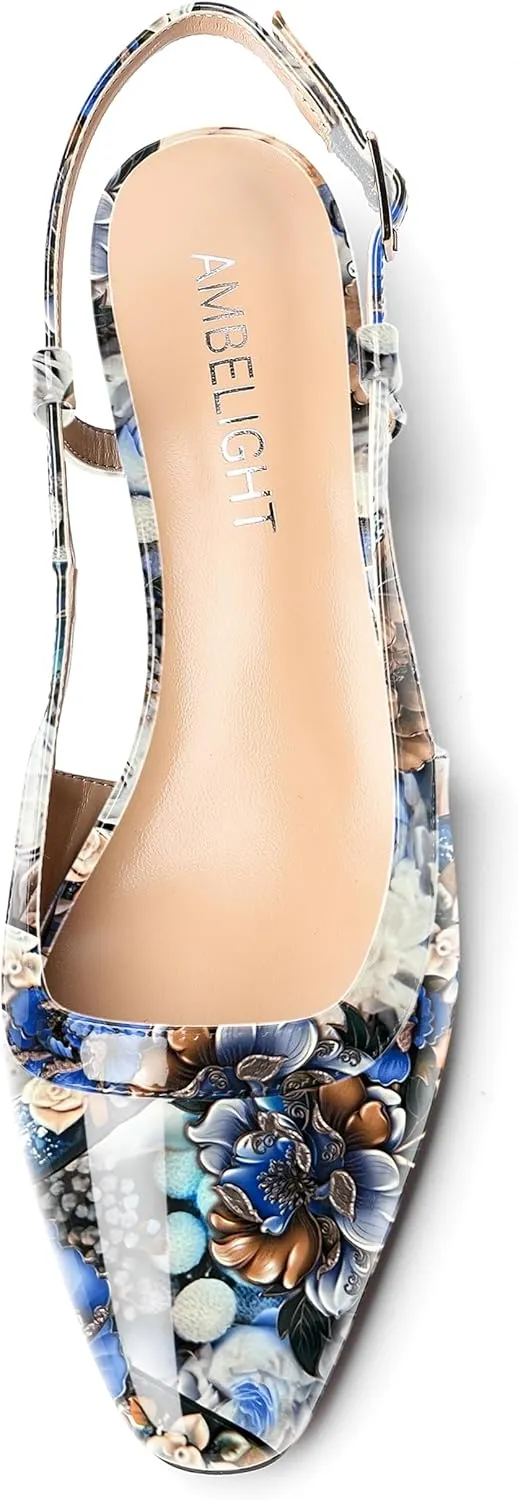 AMBELIGHT Womens Dating Patent Square Toe Buckle Adjustable Strap Sexy Block Low Heel Pumps Shoes 1.5 Inch
