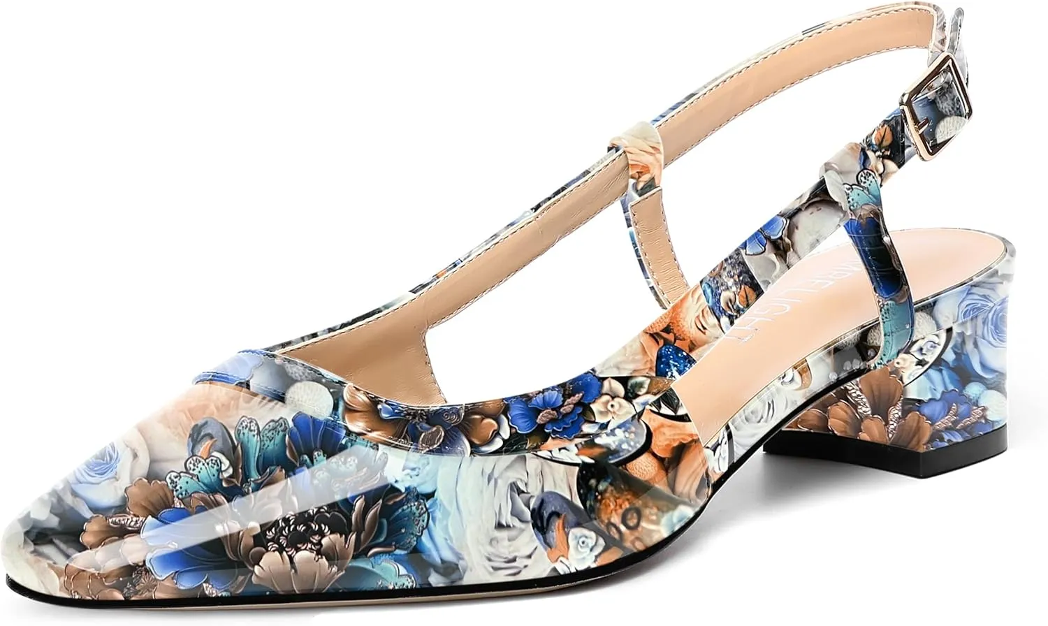 AMBELIGHT Womens Dating Patent Square Toe Buckle Adjustable Strap Sexy Block Low Heel Pumps Shoes 1.5 Inch