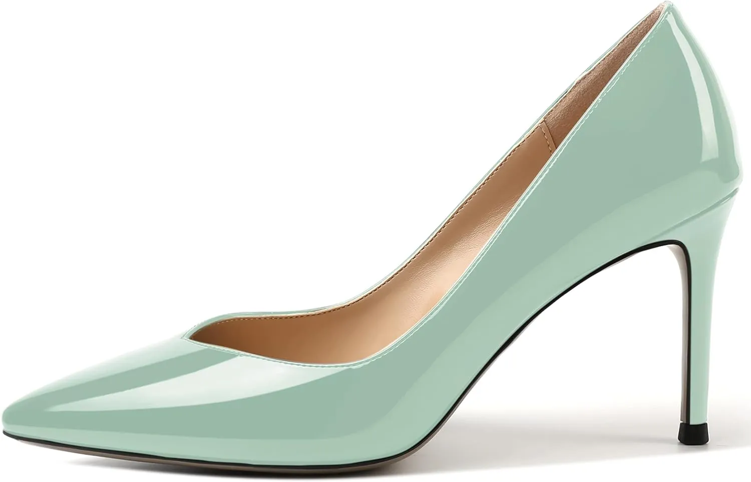 AMBELIGHT Womens Patent Pointed Toe Slip On Dating Dress Ankle Strap Stiletto High Heel Pumps Shoes 3.3 Inch