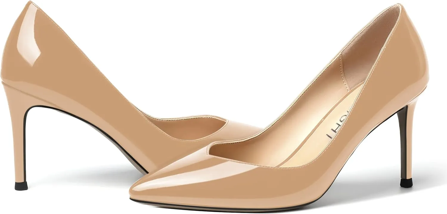 AMBELIGHT Womens Patent Pointed Toe Slip On Dating Dress Ankle Strap Stiletto High Heel Pumps Shoes 3.3 Inch