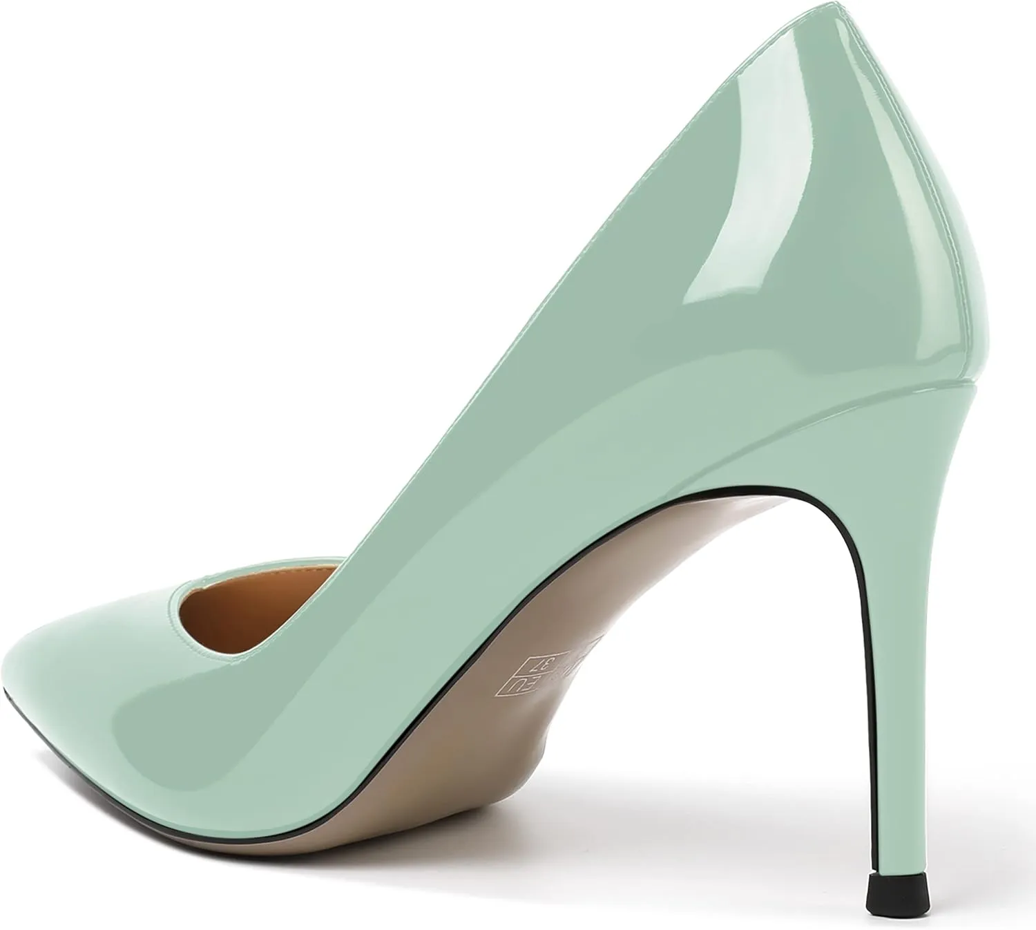 AMBELIGHT Womens Patent Pointed Toe Slip On Dating Dress Ankle Strap Stiletto High Heel Pumps Shoes 3.3 Inch