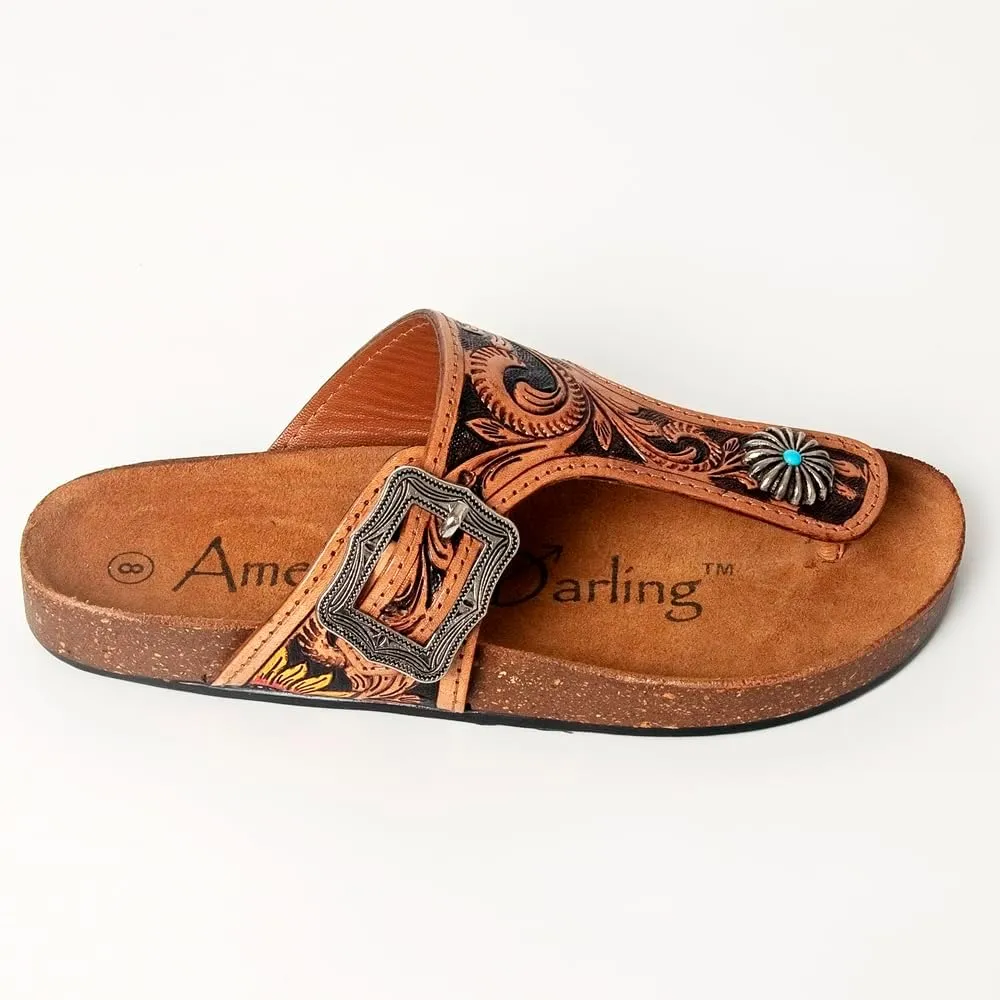 American Darling ADFTE105 Hand tooled carved genuine leather sandal footwear flip flop