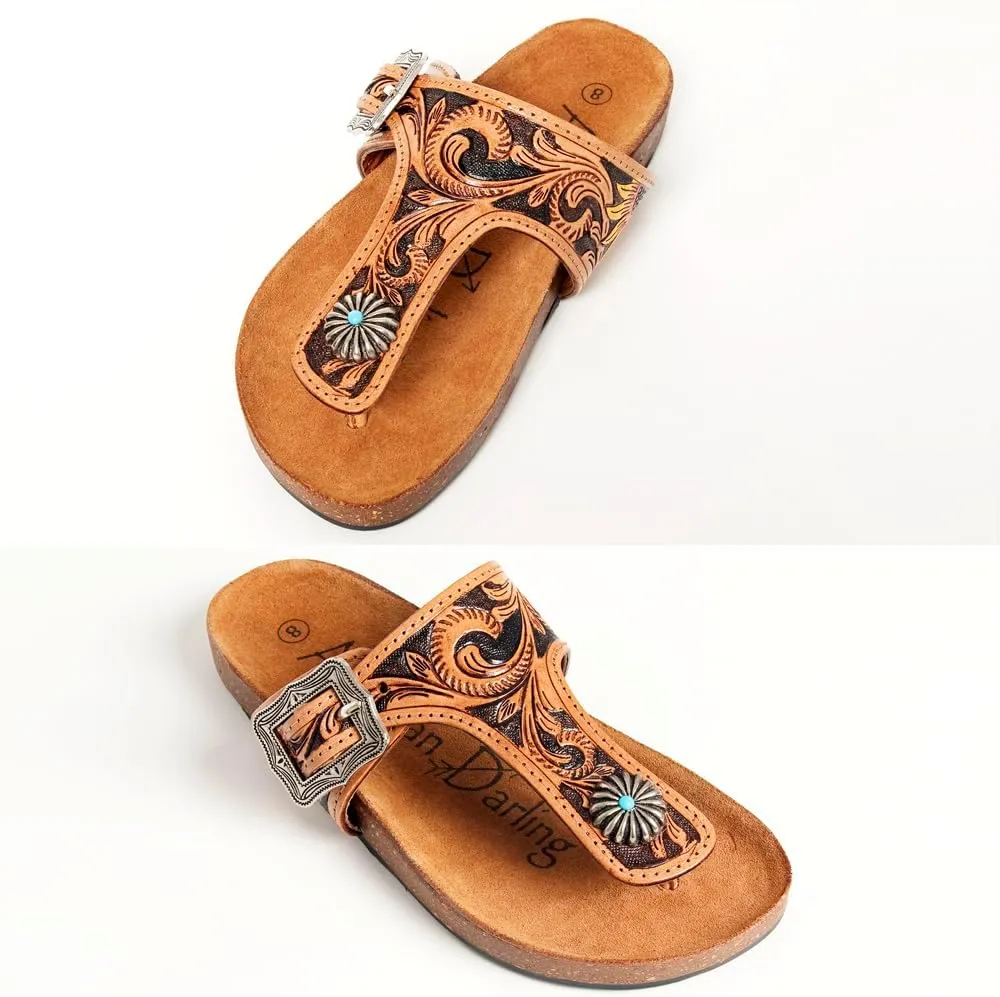 American Darling ADFTE105 Hand tooled carved genuine leather sandal footwear flip flop
