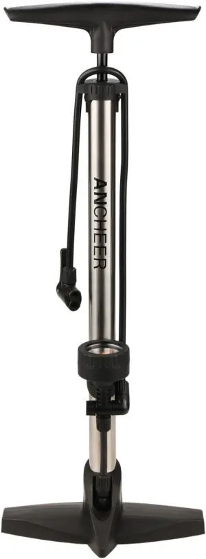 ANCHEER Bike Pump Ergonomic Portable High Pressure Floor Bicycle Pump with Gauge - High Pressure 160 PSI Fits Schrader, Barometer，Presta, Dunlop Valve Types