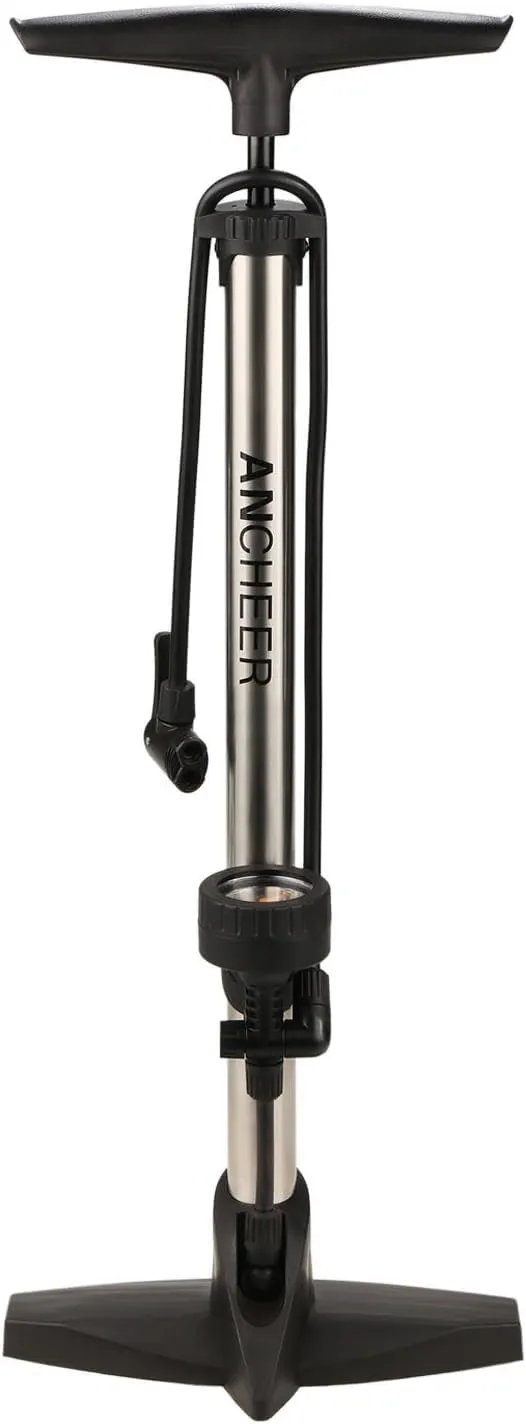 ANCHEER Bike Pump Ergonomic Portable High Pressure Floor Bicycle Pump with Gauge - High Pressure 160 PSI Fits Schrader, Barometer，Presta, Dunlop Valve Types