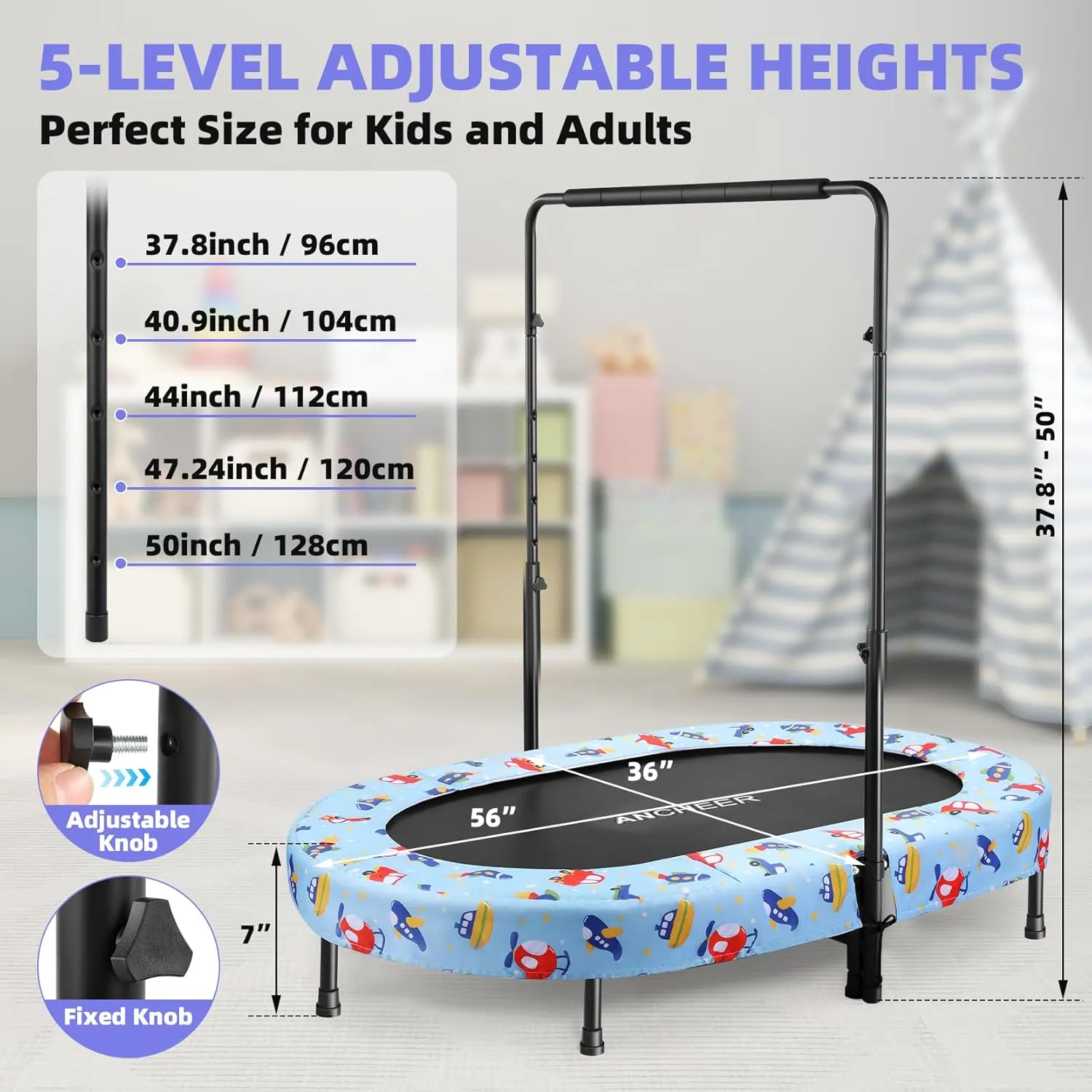 ANCHEER Trampoline for Kids, Toddler Trampoline with Handle, Child Small Rebounder for Indoor and Outdoor Use, 220 lbs Weight Capacity