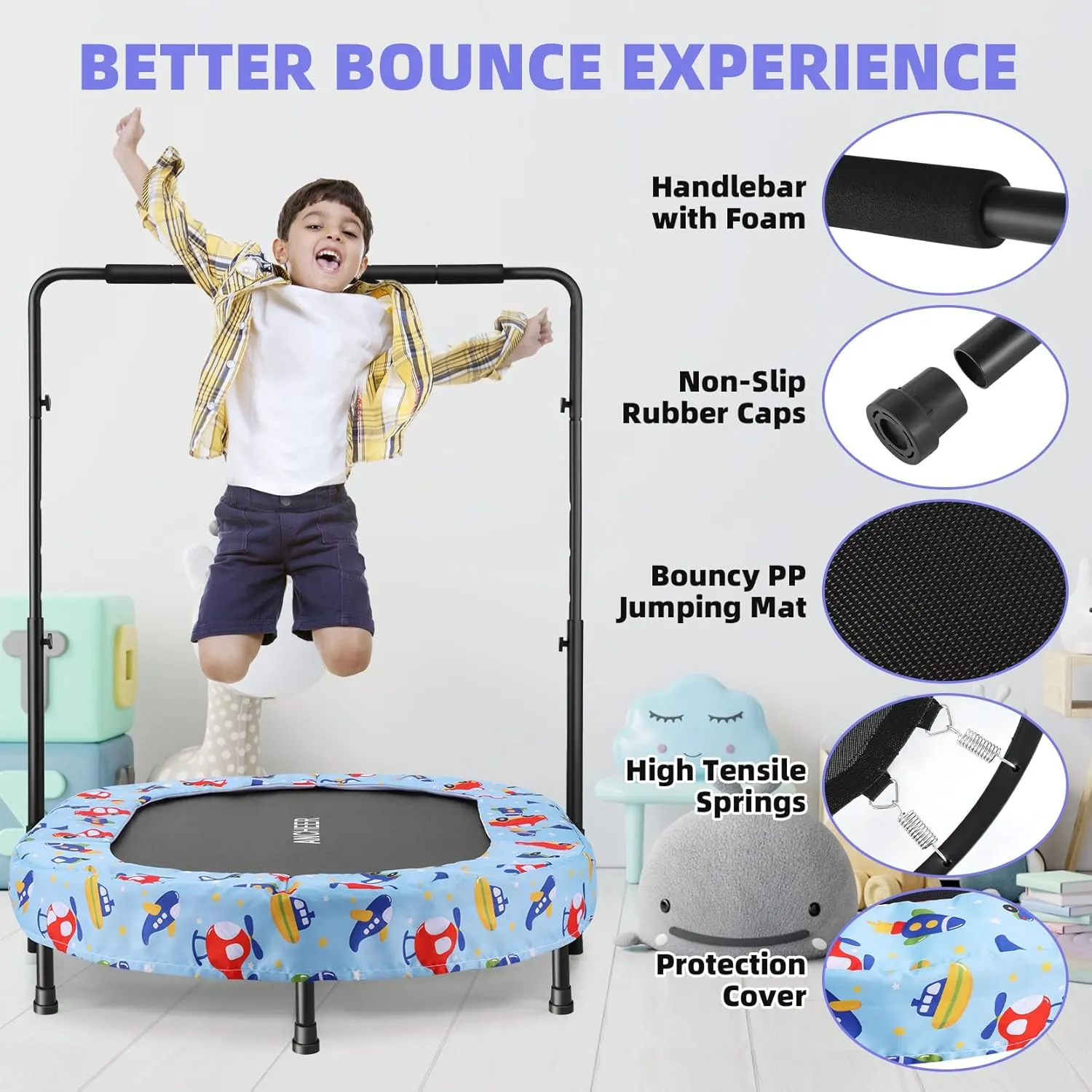 ANCHEER Trampoline for Kids, Toddler Trampoline with Handle, Child Small Rebounder for Indoor and Outdoor Use, 220 lbs Weight Capacity