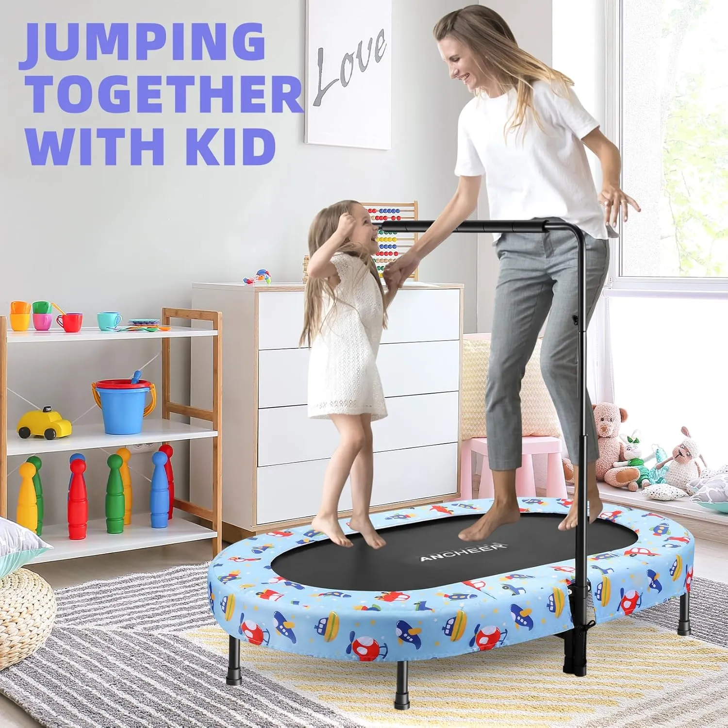 ANCHEER Trampoline for Kids, Toddler Trampoline with Handle, Child Small Rebounder for Indoor and Outdoor Use, 220 lbs Weight Capacity