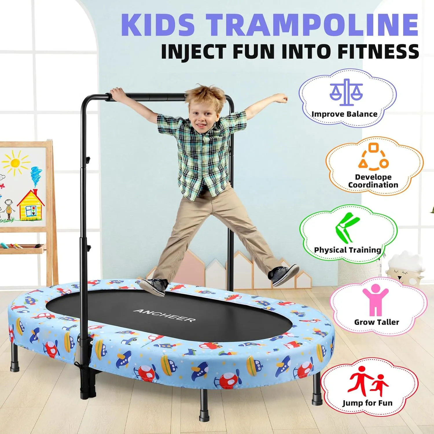ANCHEER Trampoline for Kids, Toddler Trampoline with Handle, Child Small Rebounder for Indoor and Outdoor Use, 220 lbs Weight Capacity