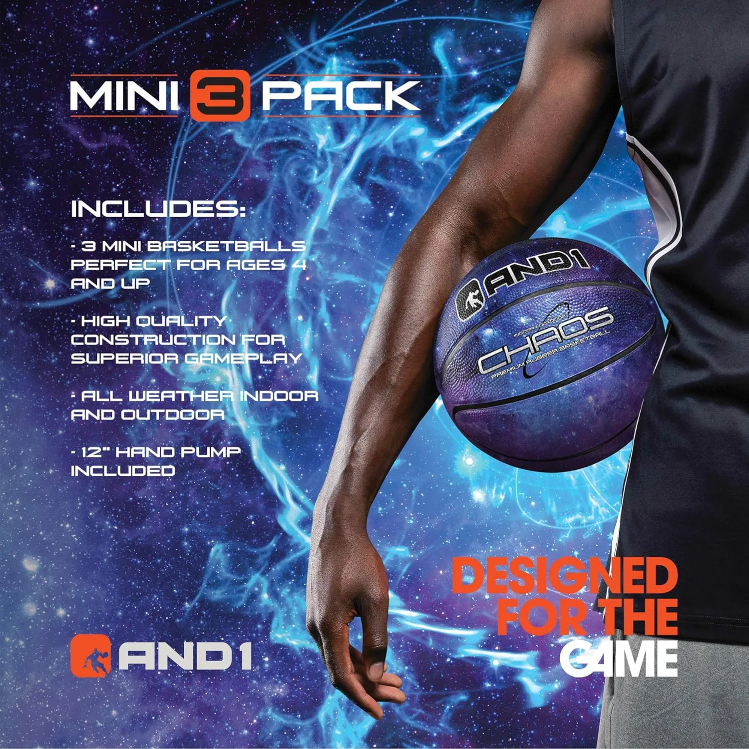 AND1 Mini Basketball 3 Pack Set for Kids (Deflated w/Pump Included): - Size 3 7-Inch Premium Youth Size Basketballs, Easy to Grip