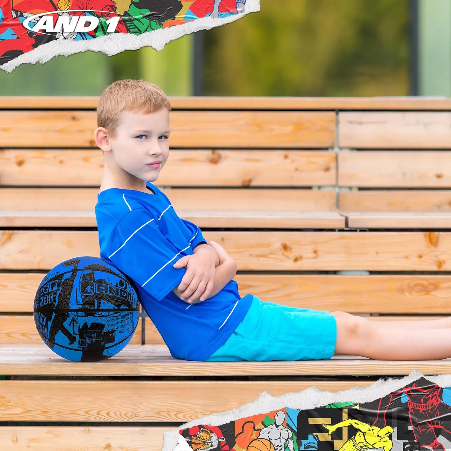 AND1 Street Art 27.5 Basketball : Youth Sized Rubber Streetball for Indoor and Outdoor Use, Deep Channel Construction and Durability, Ideal for Boys and Girls Ages 9-11, Includes 10” Pump