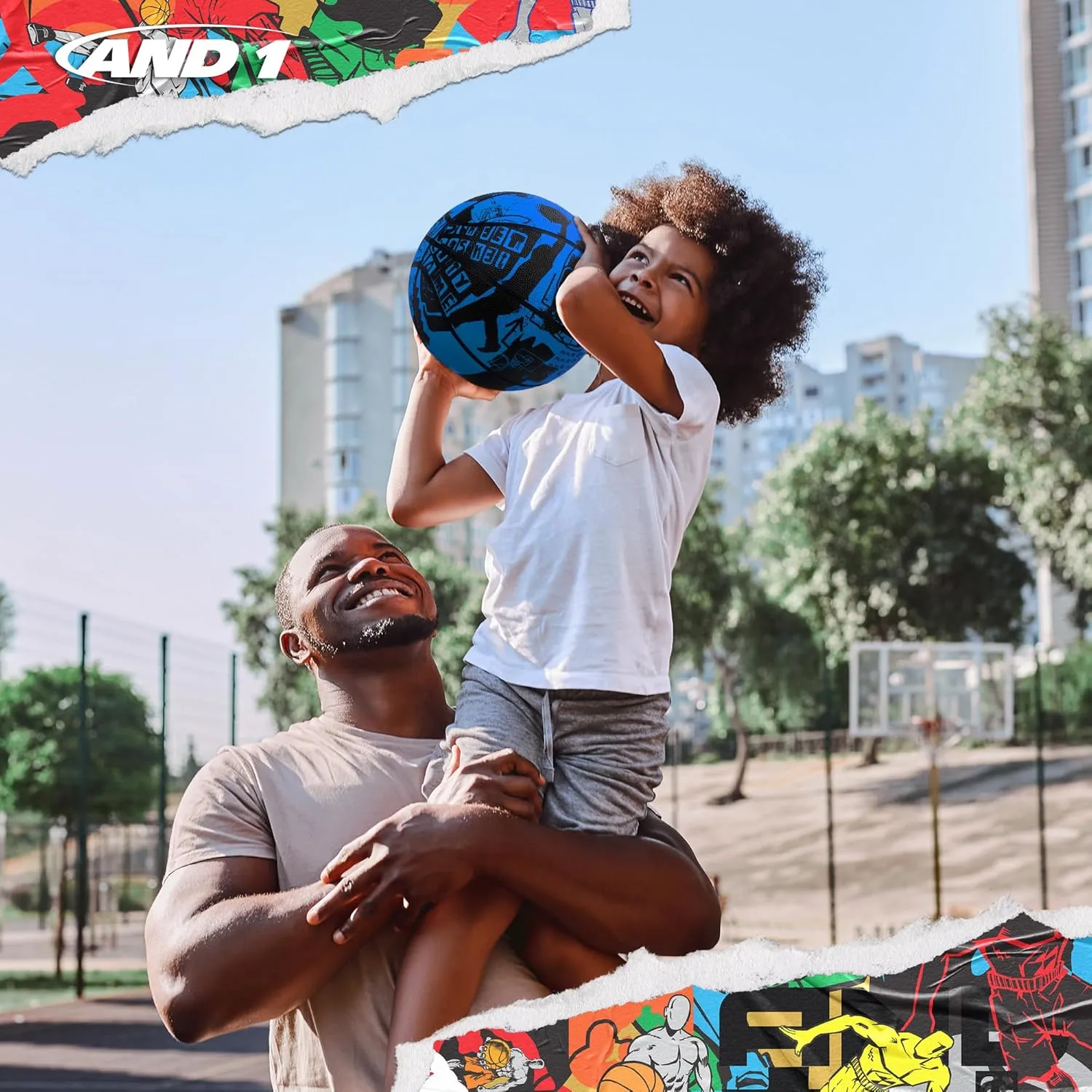 AND1 Street Art 27.5 Basketball : Youth Sized Rubber Streetball for Indoor and Outdoor Use, Deep Channel Construction and Durability, Ideal for Boys and Girls Ages 9-11, Includes 10” Pump