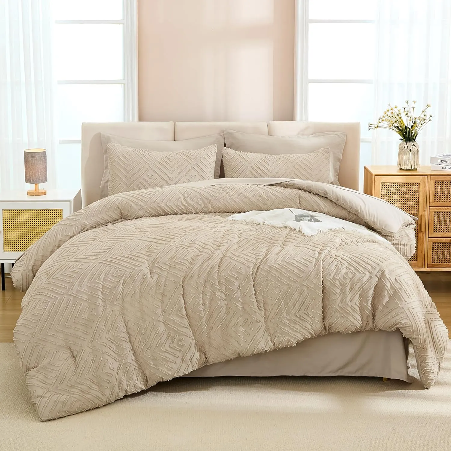 Andency Bed in a Bag King Khaki- 7 Pieces King Size Comforter Set Bedding Comforter Sets, Tufted Lightweight Fluffy Bed Set with Comforter, Sheets, Pillowcases & Shams for All Season