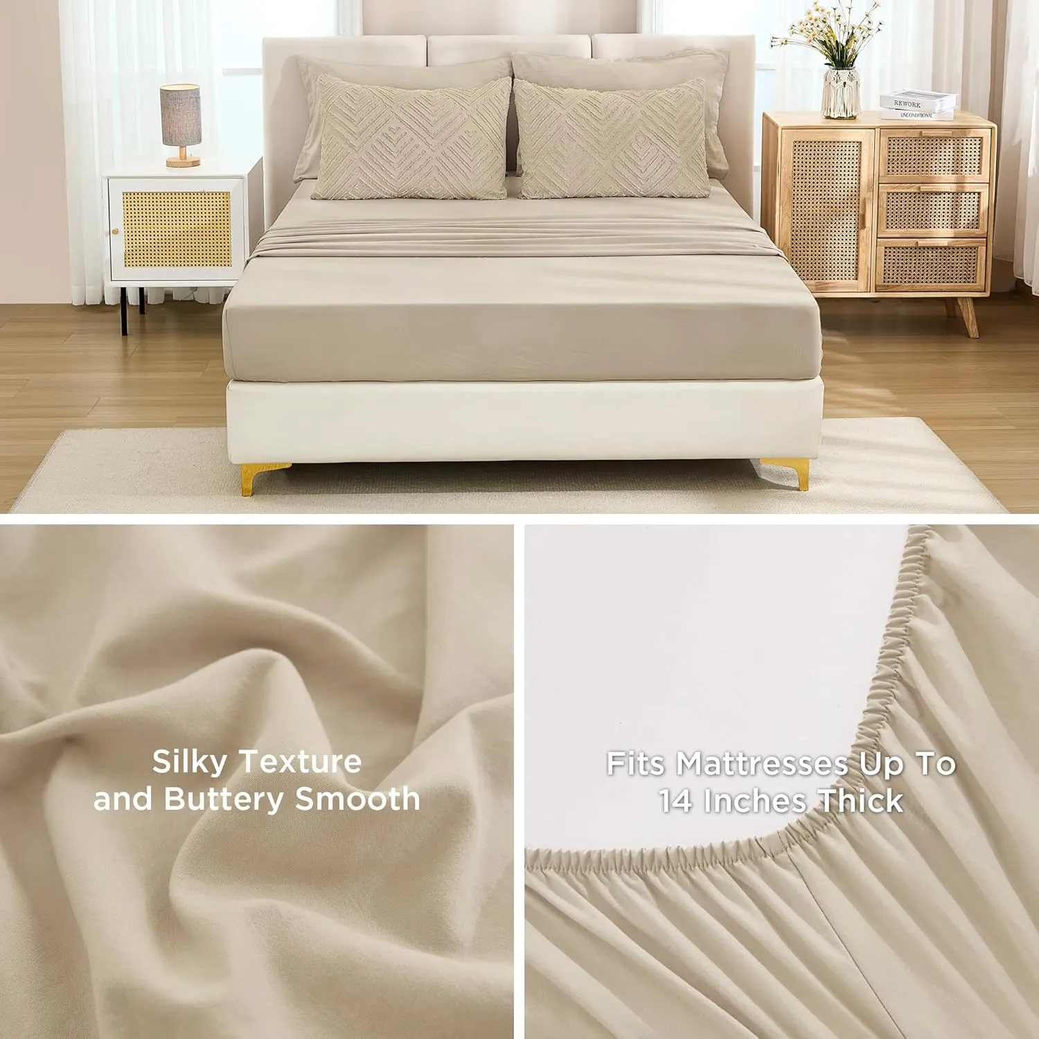 Andency Bed in a Bag King Khaki- 7 Pieces King Size Comforter Set Bedding Comforter Sets, Tufted Lightweight Fluffy Bed Set with Comforter, Sheets, Pillowcases & Shams for All Season