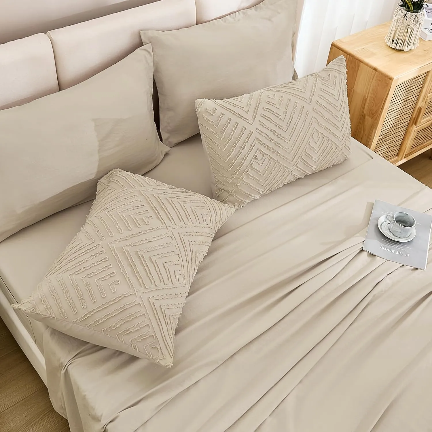 Andency Bed in a Bag King Khaki- 7 Pieces King Size Comforter Set Bedding Comforter Sets, Tufted Lightweight Fluffy Bed Set with Comforter, Sheets, Pillowcases & Shams for All Season