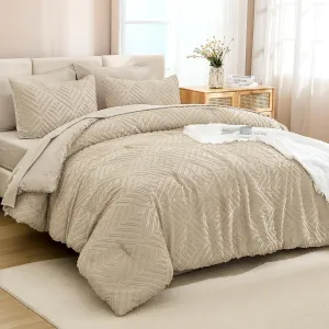 Andency Bed in a Bag King Khaki- 7 Pieces King Size Comforter Set Bedding Comforter Sets, Tufted Lightweight Fluffy Bed Set with Comforter, Sheets, Pillowcases & Shams for All Season