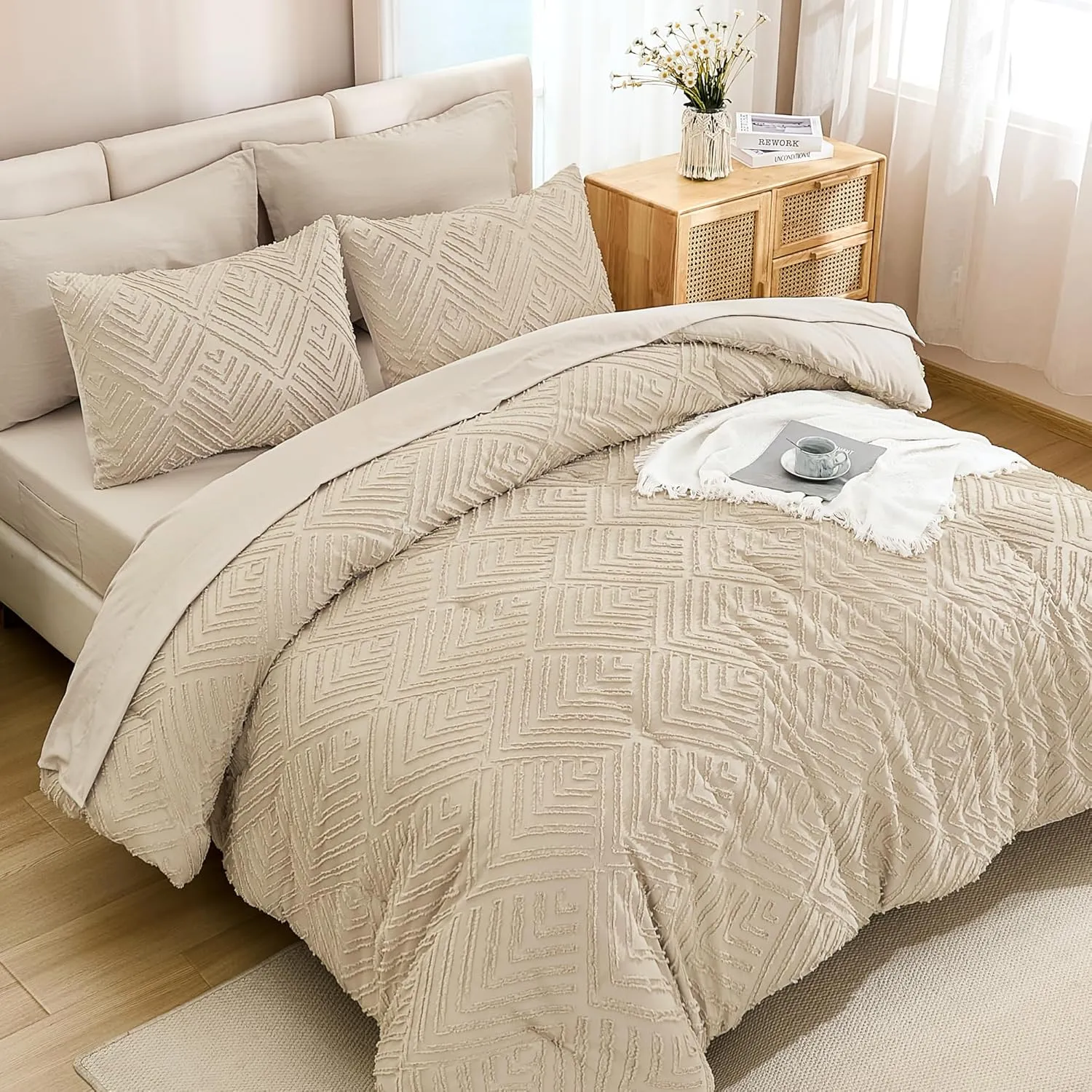 Andency Bed in a Bag King Khaki- 7 Pieces King Size Comforter Set Bedding Comforter Sets, Tufted Lightweight Fluffy Bed Set with Comforter, Sheets, Pillowcases & Shams for All Season