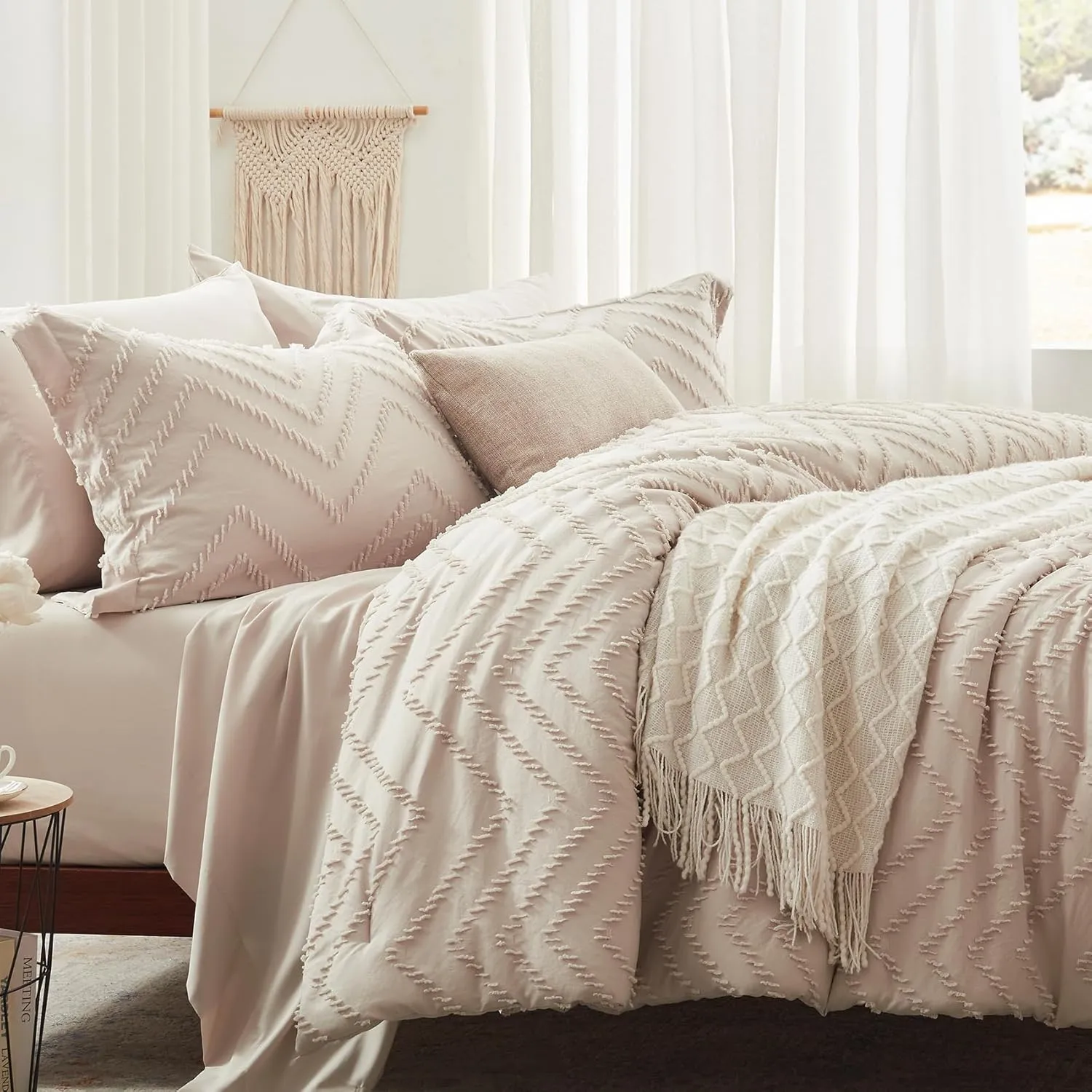 Anluoer Full Comforter Set, Khaki Tufted Bed in a Bag 7 Pieces with comforters and Sheets, All Season Bedding Sets 1 Comforter, 2 PillowShams, Pillowcases, Flat Sheet, Fitted Sheet (ANUS23CF04KA8286)
