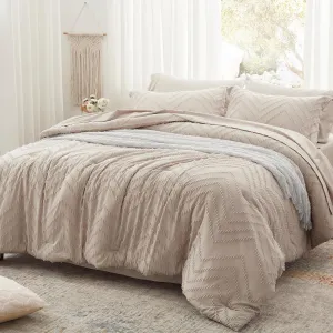 Anluoer Full Comforter Set, Khaki Tufted Bed in a Bag 7 Pieces with comforters and Sheets, All Season Bedding Sets 1 Comforter, 2 PillowShams, Pillowcases, Flat Sheet, Fitted Sheet (ANUS23CF04KA8286)