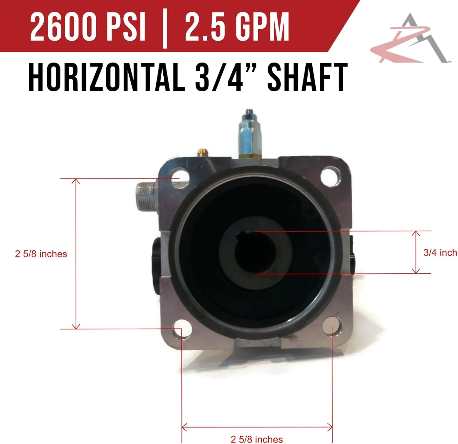 Annovi Reverberi RQV25G26D-EZ ¾” Hollow Shaft Replacement Pump. 2600 PSI, 2.5 GPM, 166 Bar, 3400 RPM, Easy Start Valve, Thermal Relief Valve, Detergent Outlet, Aluminum Unloader, Triplex Plunger Pump