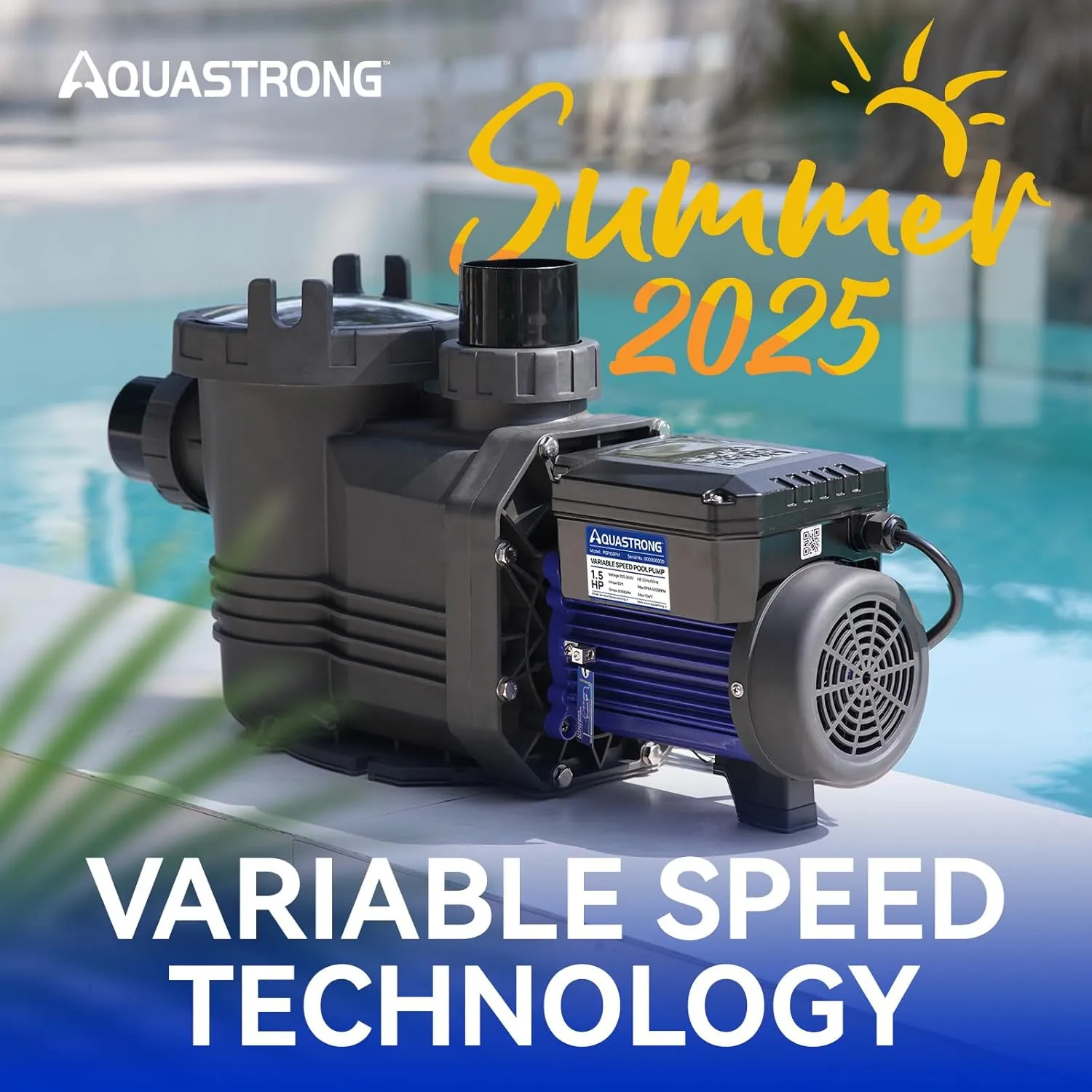 AQUASTRONG Variable Speed Pool Pump, 1.5 HP, 220V, 8189GPH, In/Above Pool Pump, Energy Efficient, High Flow, Powerful Self Primming Swimming Pool Pumps with Filter Basket