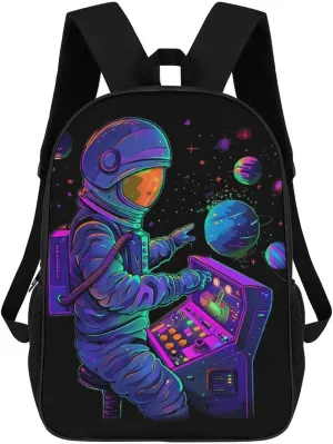 Astronaut Playing Arcade Games Funny 17 Inch Backpack Multipurpose Shoulders Daypack Laptop Bag for Travel Hiking Camping 12.5 X 17 X 5.5 Inch