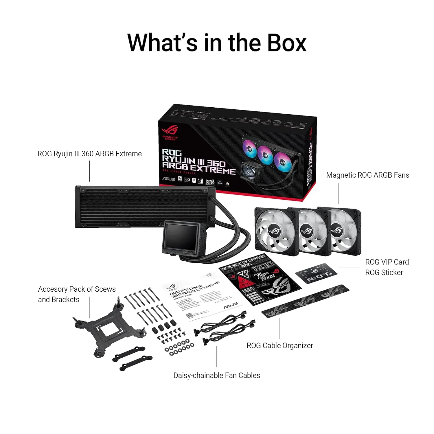 ASUS ROG RYUYJIN III 360 ARGB Extreme All-in-one AIO CPU Liquid Cooler, AMD Ryzen 9000 & Intel Core Ultra Ready, Asetek Gen8 V2 Pump; high Airflow & Static Pressure Magnetic Fans