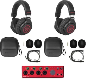 Audiosavings Bundle: Focusrite Clarett 4Pre USB-C Audio Recording Interface, 4 Mic Preamps/JFET/ADAT Bundle with (2) Rockville PRO-M50 SR Studio Headphones Detachable Coil Cable Case Ear Pad (3 Items)