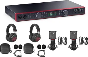 Audiosavings Bundle: Focusrite SCARLETT 18I20 4G 4th Gen 192 kHz Audio Interface Bundle with (2) Rockville PRO-M50 SR Studio Headphones Cable Case & (2) Rockville RCM SR Condenser Microphone (5 Items)