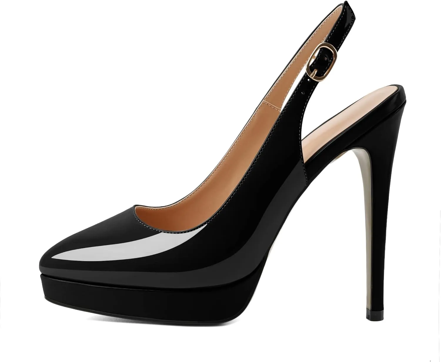 AUMOTED Women's High Heels Slingback Platform Pumps Stilettos Close Pointed Toe Heels Patent Solid Dating Party Dress Shoes 4.7 Inch
