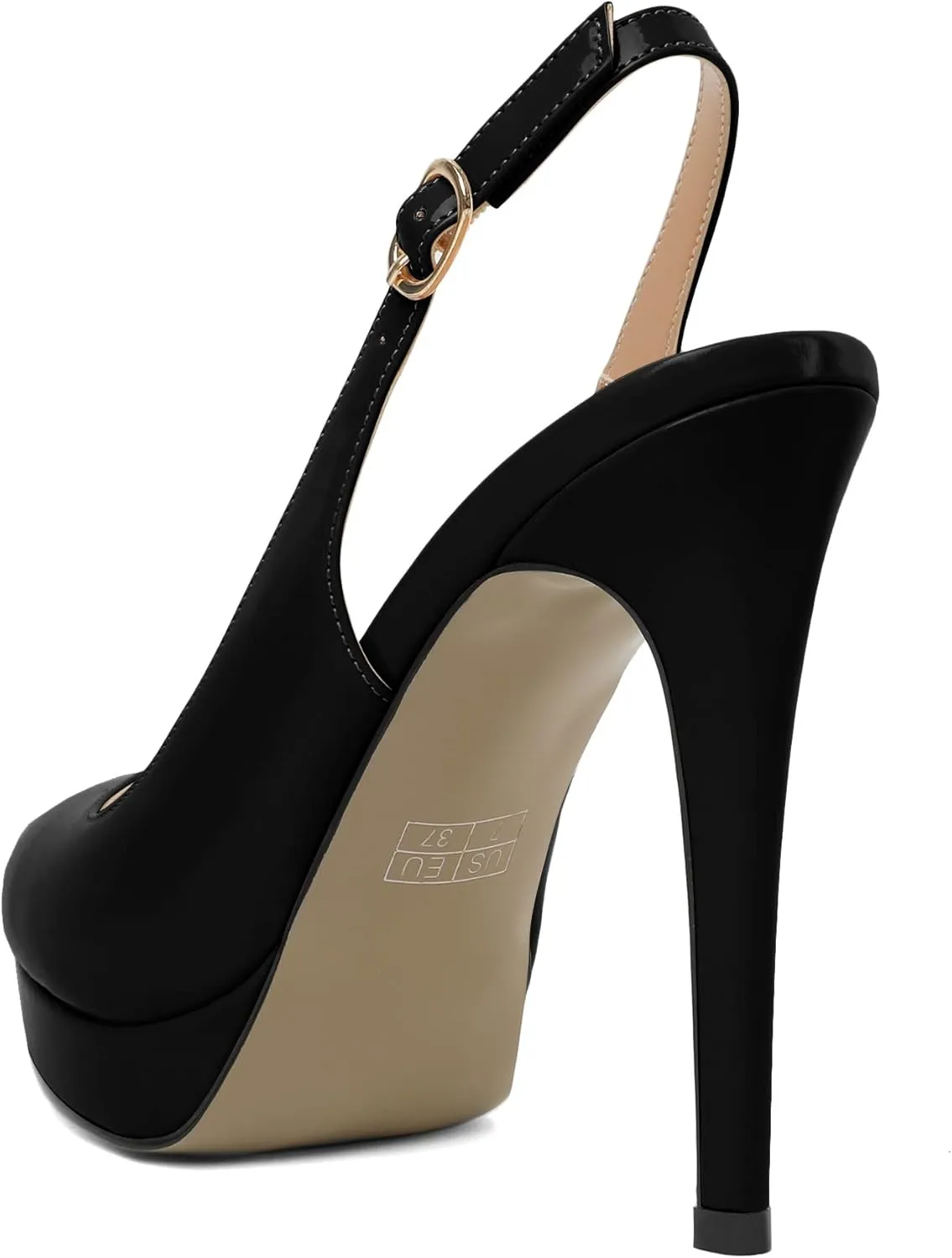 AUMOTED Women's High Heels Slingback Platform Pumps Stilettos Close Pointed Toe Heels Patent Solid Dating Party Dress Shoes 4.7 Inch