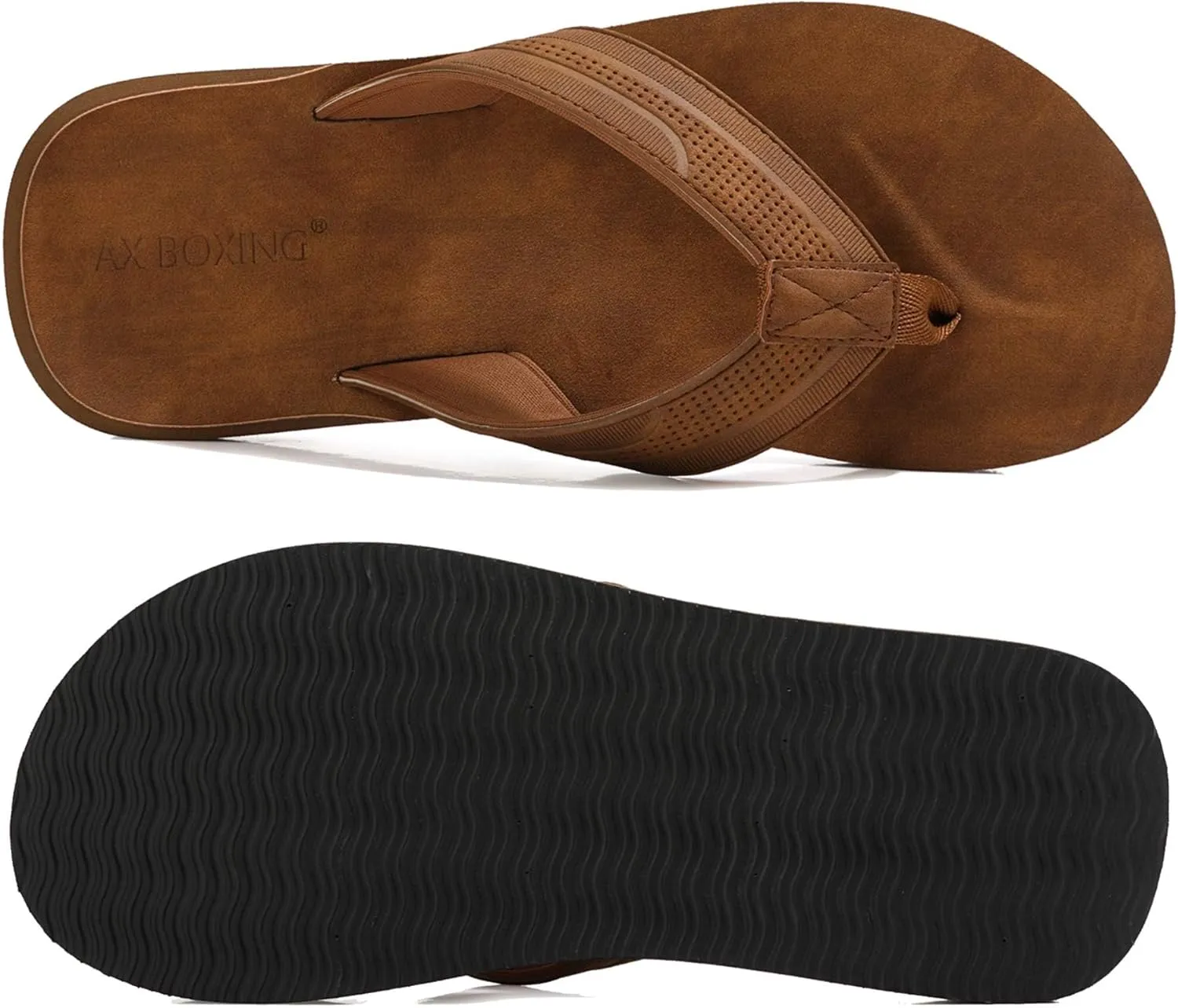 AX BOXING Mens Flip Flops Leather Thong Sandals Casual Comfort Slides Slippers