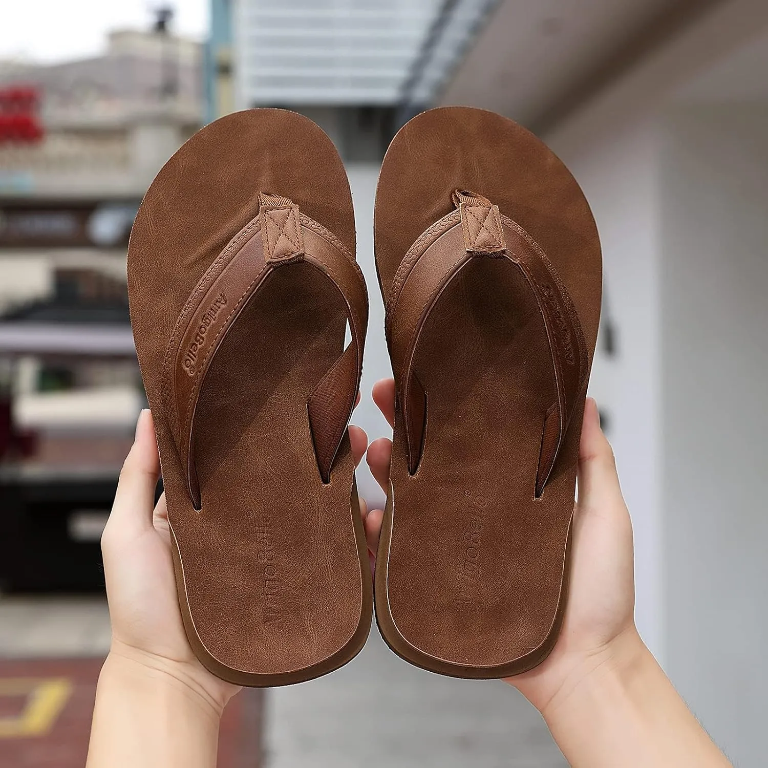 AX BOXING Mens Flip Flops Leather Thong Sandals Casual Comfort Slides Slippers