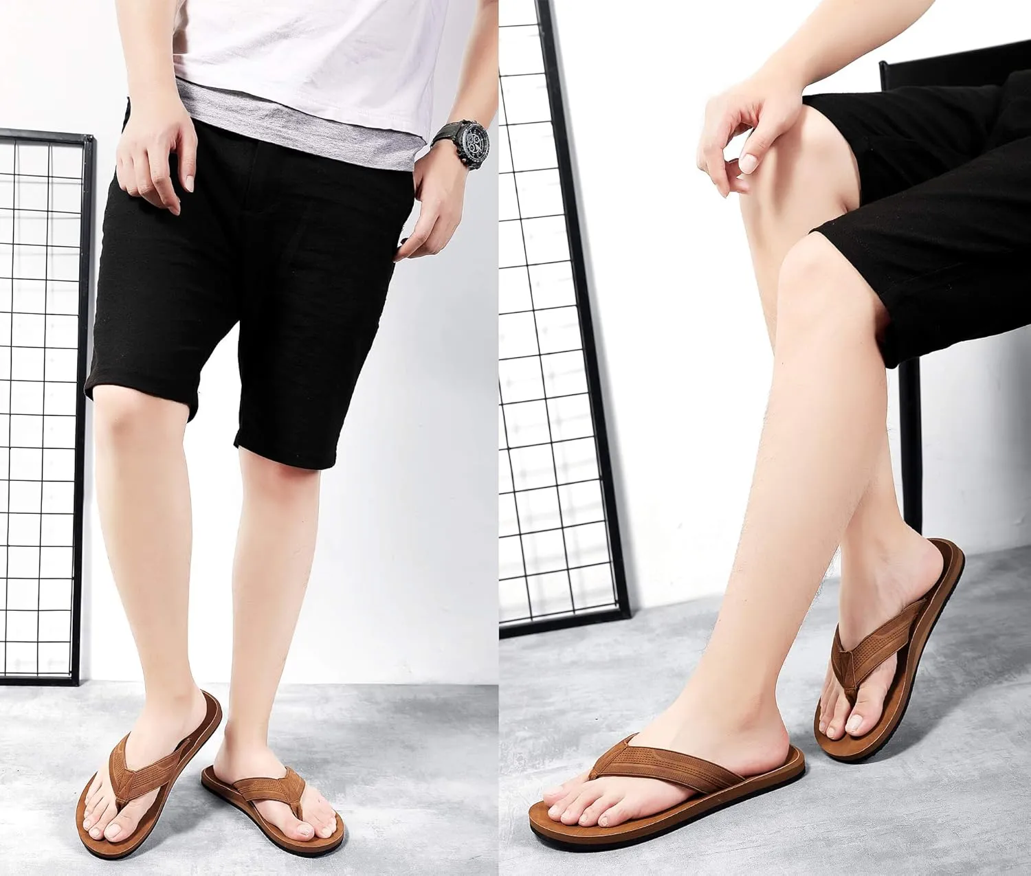 AX BOXING Mens Flip Flops Leather Thong Sandals Casual Comfort Slides Slippers