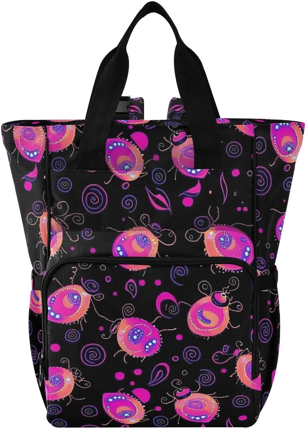 Baby Diaper Bag Backpack Colorful Ladybug Purple Large Tote Baby Bag for Boys, Girls, Waterproof Multi Function Diaper Backpack, Travel Essentials for Moms