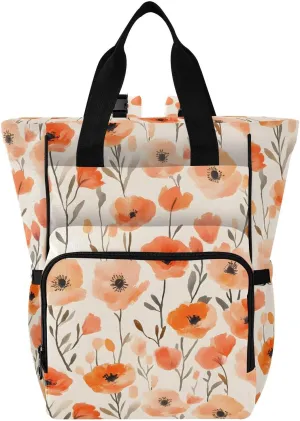 Baby Diaper Bag Backpack Flesh-colored Orange Flowers Pattern Large Tote Baby Bag for Boys, Girls, Waterproof Multi Function Diaper Backpack, Travel Essentials for Moms