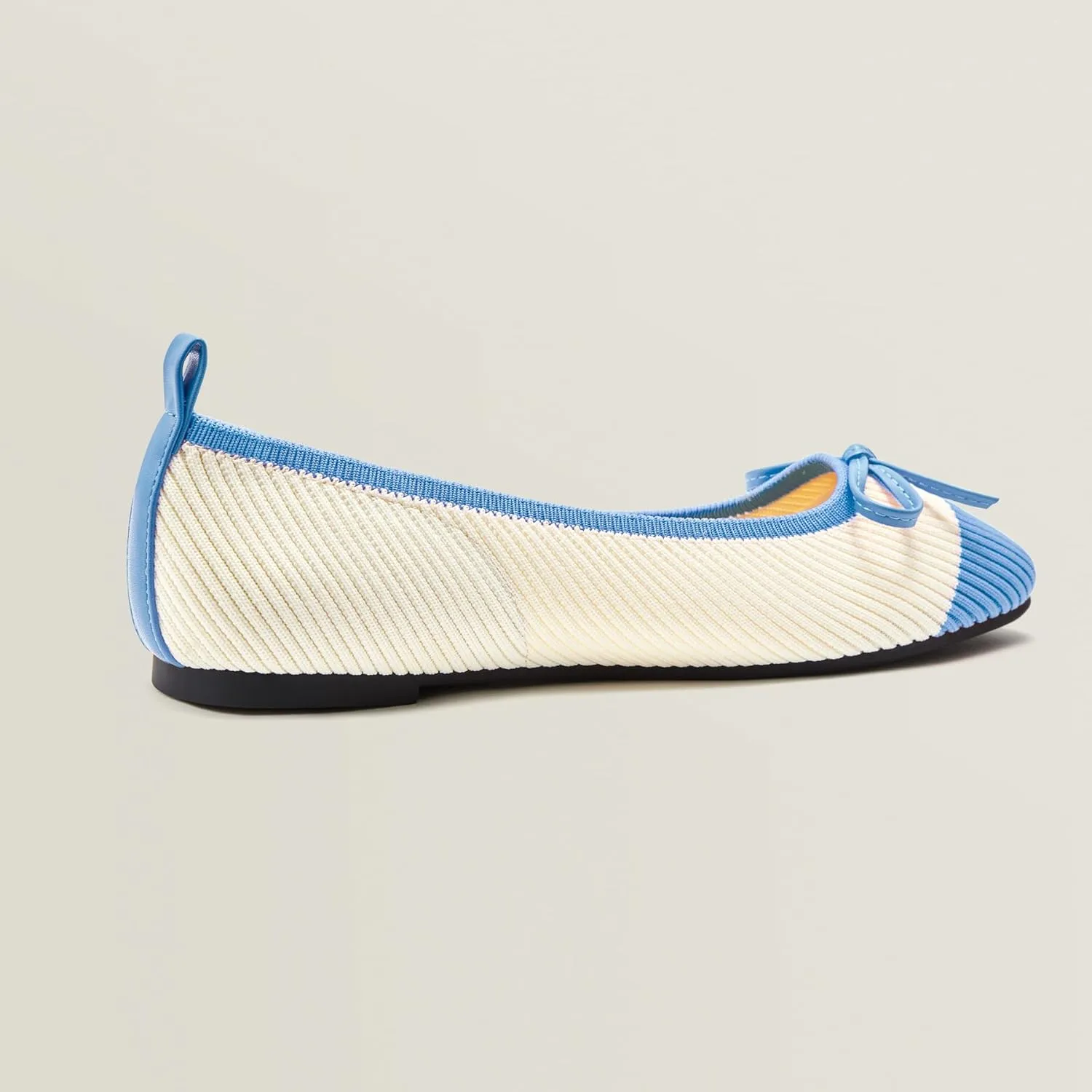 Ballet Flats for Women | Knit Square Toe Slip on Flats | Two-Tone Bowknot Shoes