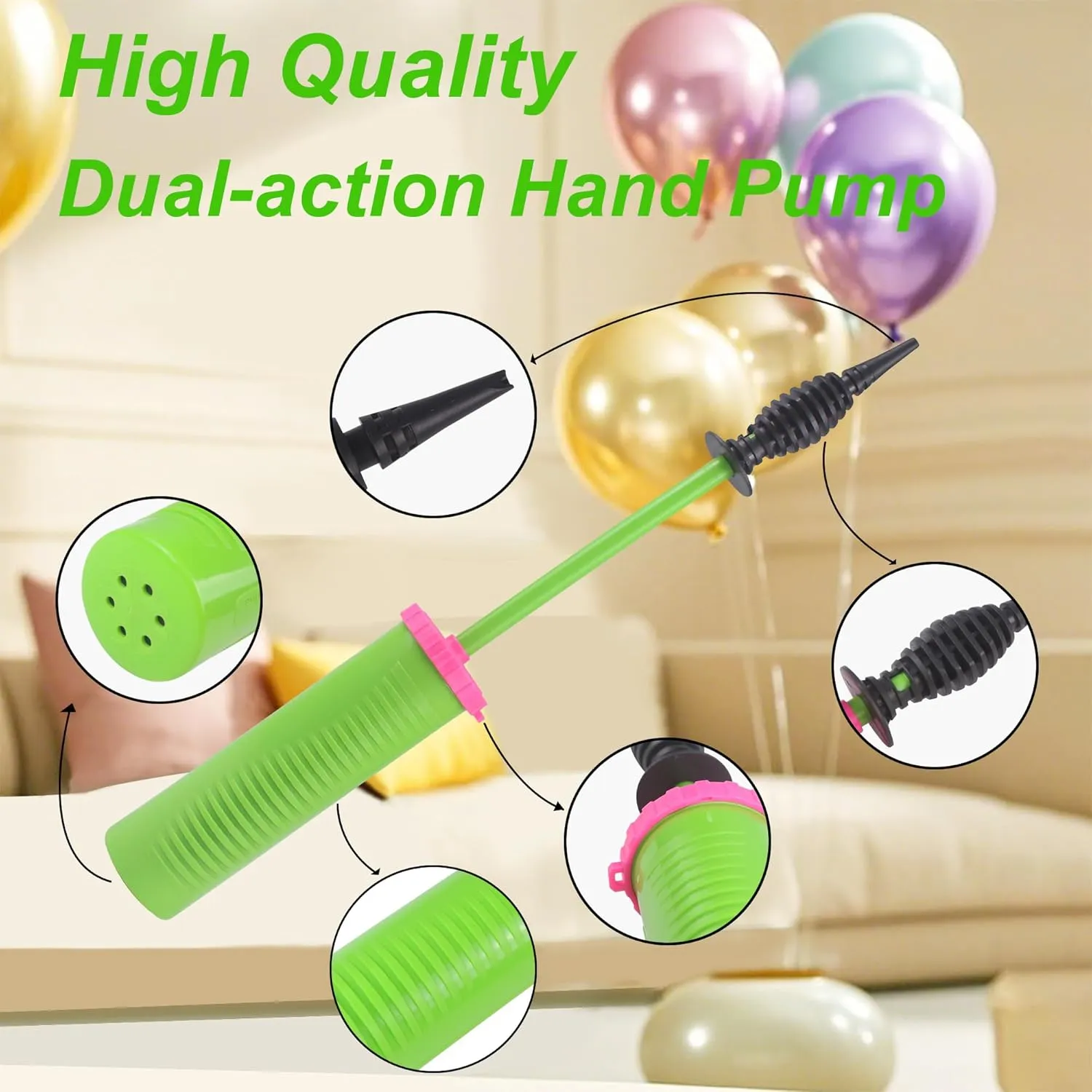 Balloon Pump Handheld Two-Way Dual Action Balloon Inflator Pumping for Foil Latex Twisting Balloon