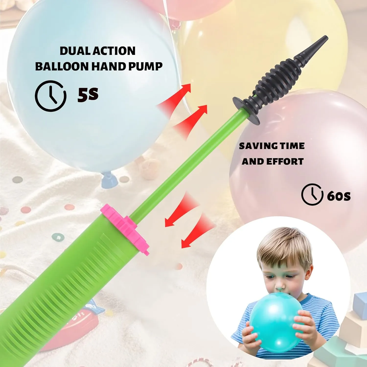 Balloon Pump Handheld Two-Way Dual Action Balloon Inflator Pumping for Foil Latex Twisting Balloon