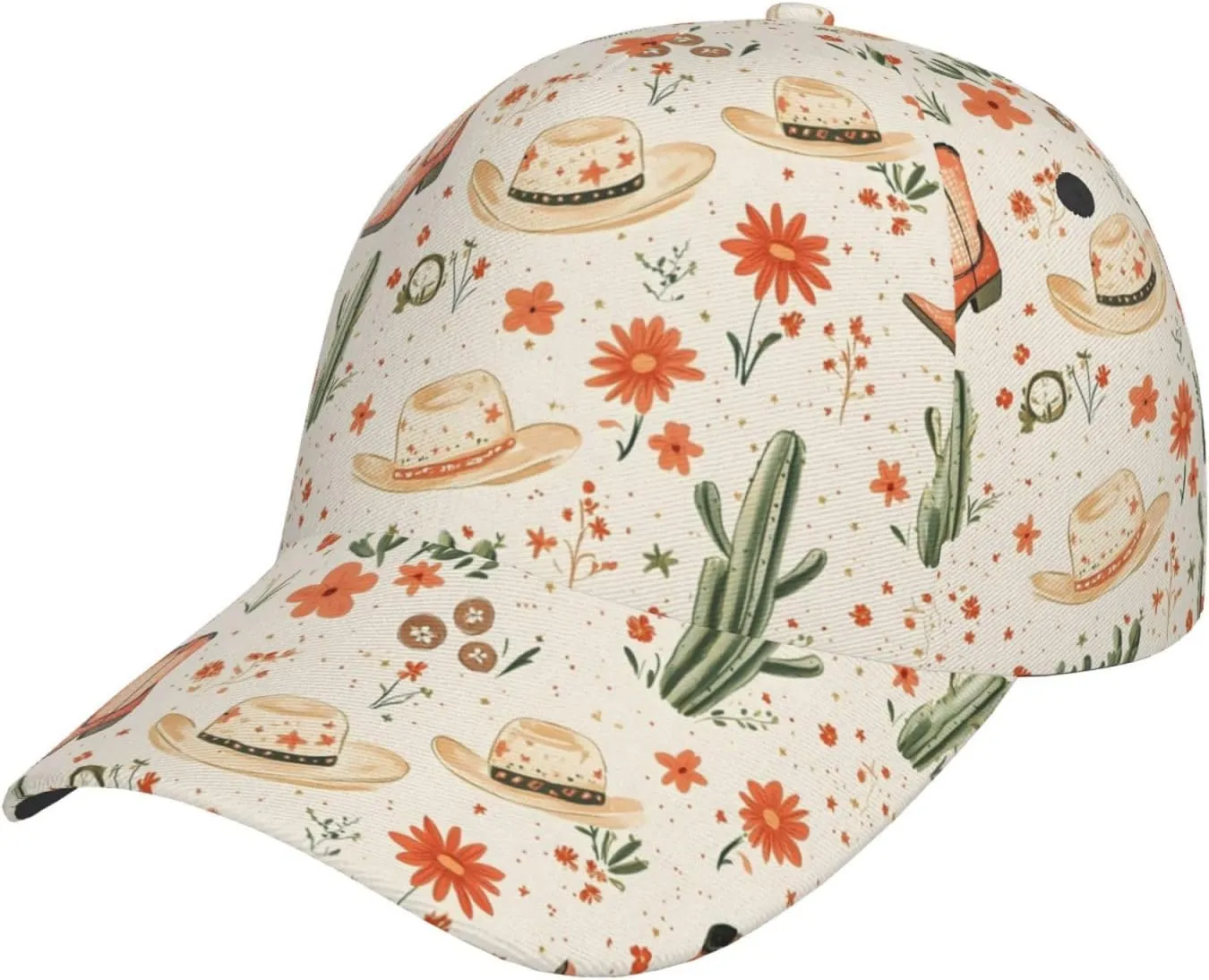 Baseball Cap Women Men- Boots Cowboy Hat Cactus Print Adjustable for Baseball Hat Women & Men, Sporty Dad Hat Black