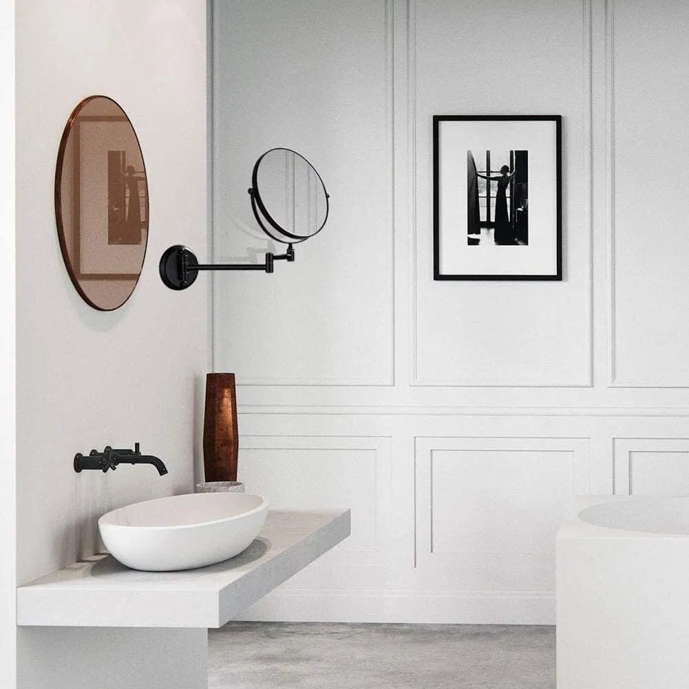 Bathroom Makeup Wall Mounted Black,8 Inch 1x/10x Magnification Shaving Mirrors, Double Sided 360°