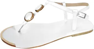 Beach Sandals Rhinestone Sandals Fashion Round Buckle Toe Shoes Flat Casual Strap Women'sSandals