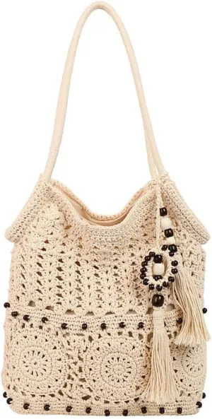 Beach Woven Crochet Bag for Women Straw Hobo Mesh Tote Knit Bags, for Daily Picnic Summer Holiday Travel Vacation