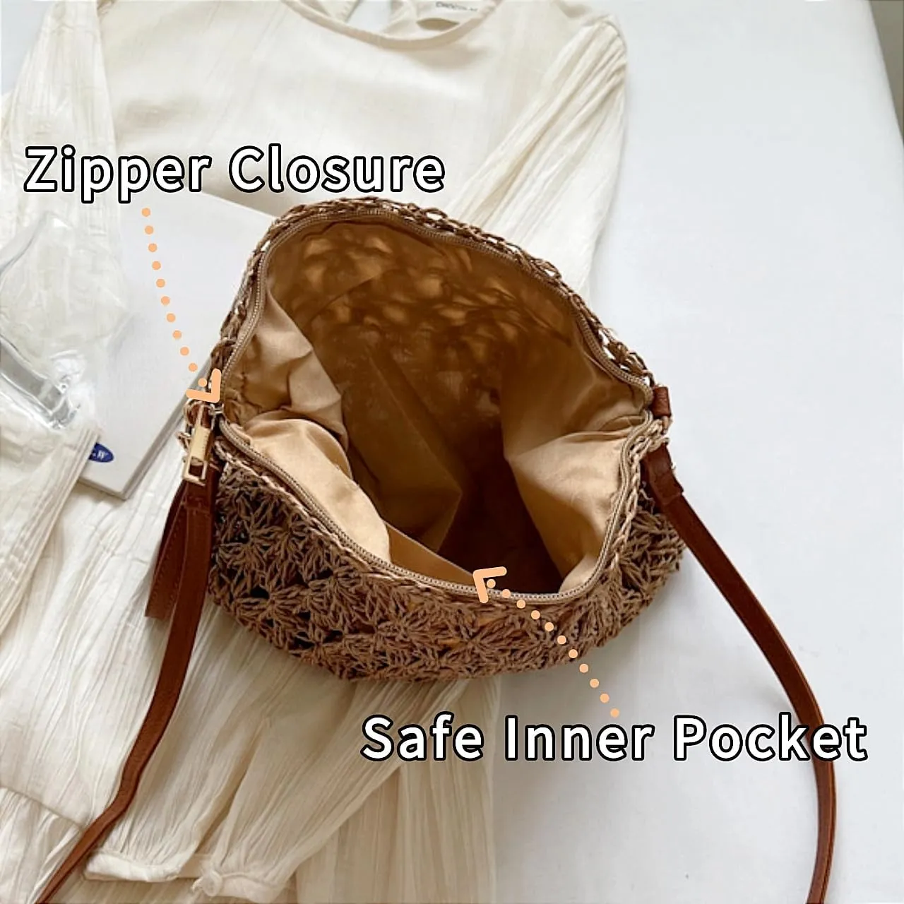 Beach Woven Crochet Bag for Women Straw Hobo Mesh Tote Knit Bags, for Daily Picnic Summer Holiday Travel Vacation