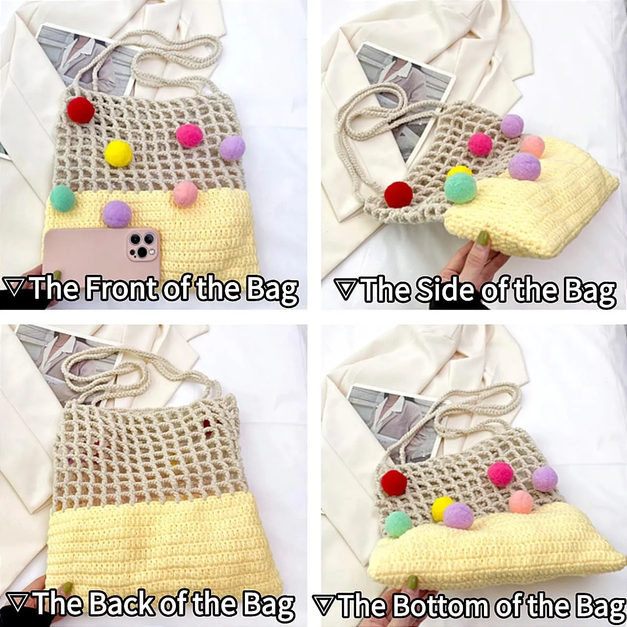 Beach Woven Crochet Bag for Women Straw Hobo Mesh Tote Knit Bags, for Daily Picnic Summer Holiday Travel Vacation