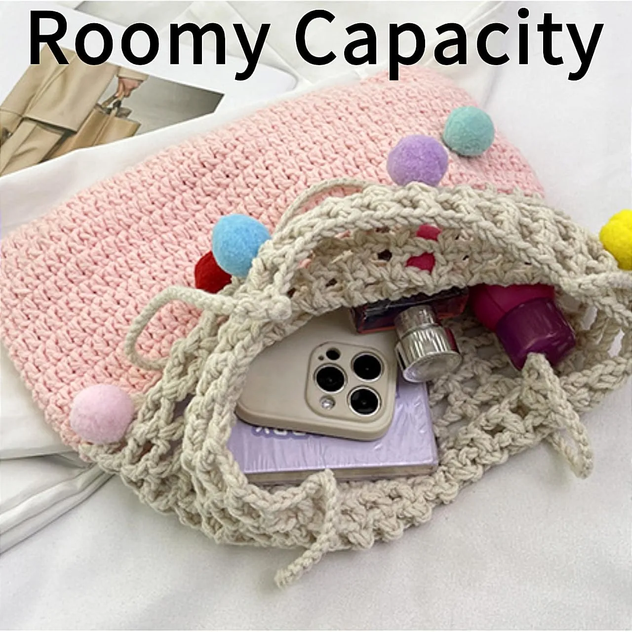 Beach Woven Crochet Bag for Women Straw Hobo Mesh Tote Knit Bags, for Daily Picnic Summer Holiday Travel Vacation