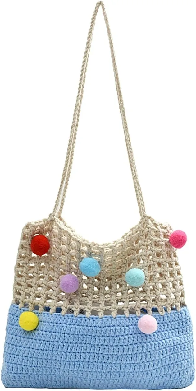 Beach Woven Crochet Bag for Women Straw Hobo Mesh Tote Knit Bags, for Daily Picnic Summer Holiday Travel Vacation