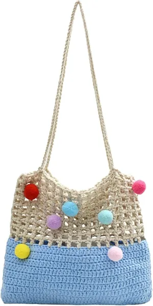Beach Woven Crochet Bag for Women Straw Hobo Mesh Tote Knit Bags, for Daily Picnic Summer Holiday Travel Vacation