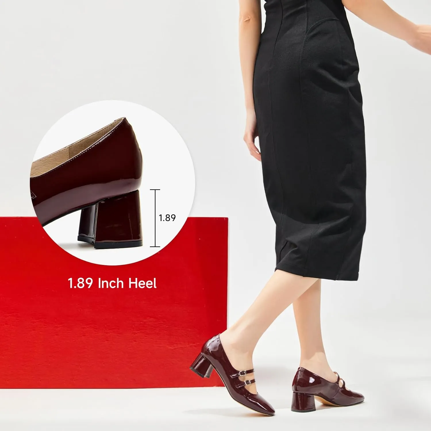 BEAU TODAY Mary Jane Pumps for Women, Women’s Chunky Heels Mary Janes Shoes, Patent Leather Pumps Platform Closed Square Toe Comfortable Buckle Strap Dress Shoes for Women